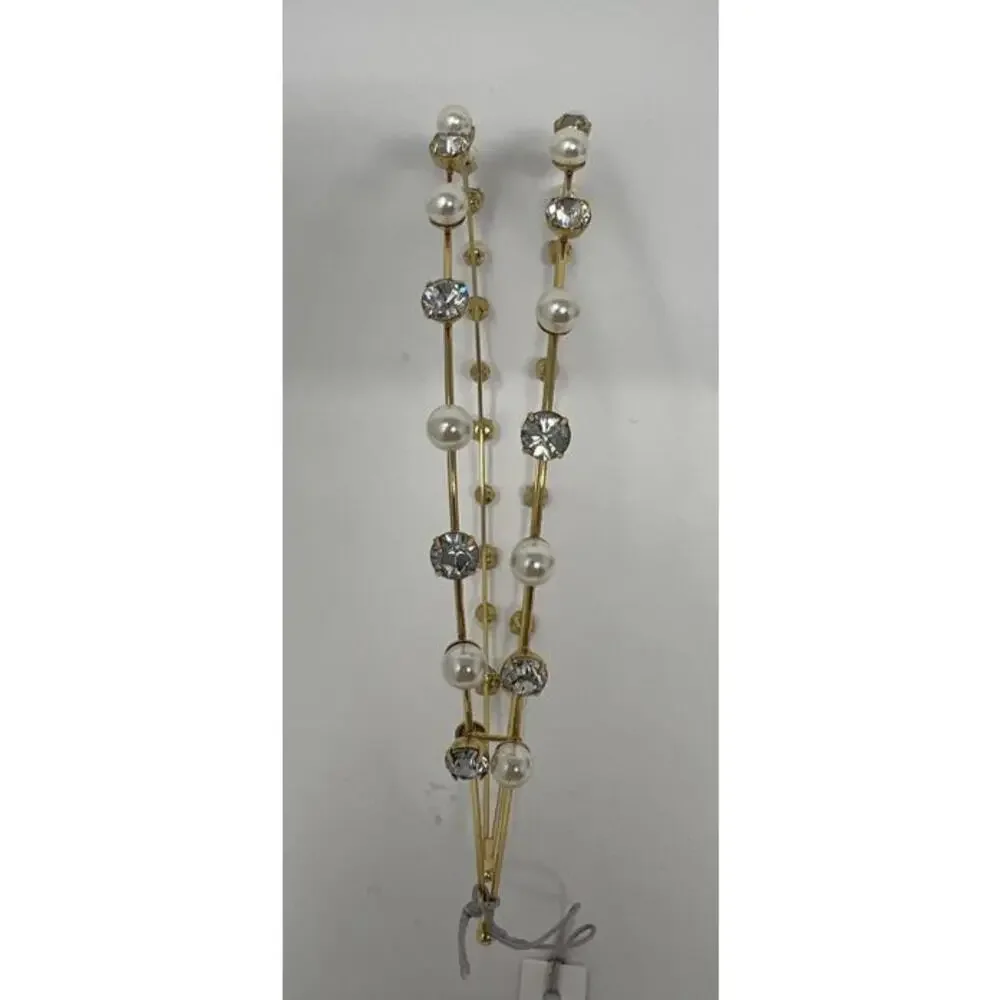 Jennifer Behr Double Row Pearl and Crystal Gold Headband